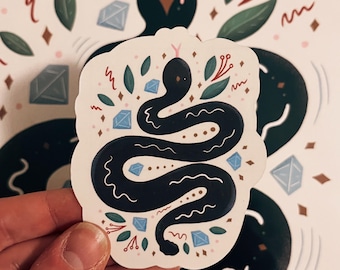 Botanical Snake Vinyl Sticker | Illustrated Diamond, Waterproof (2x3 inch)