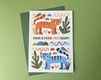 Have A Purrfect Birthday Cat Greeting Card | 5 x 7 Inch Birthday Card Orange Tabby Cat