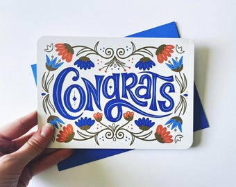 Hand Lettered Congrats Card | 5x7 Inches | Milestone Occasion