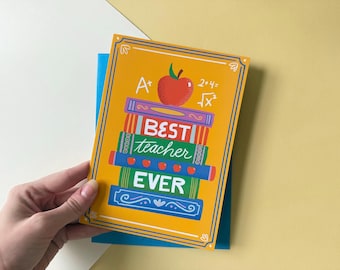 Teacher Appreciation Card | Stack of Books Design, Blank Inside (5 x 7 Inch)