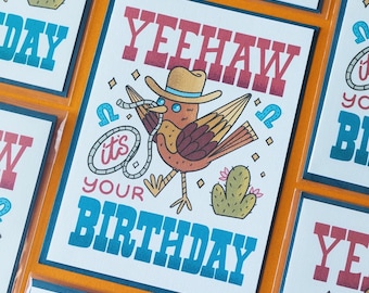 Yeehaw, c'est votre carte d'anniversaire | Rodéo Cowboy Roadrunner | Anniversaire Far West