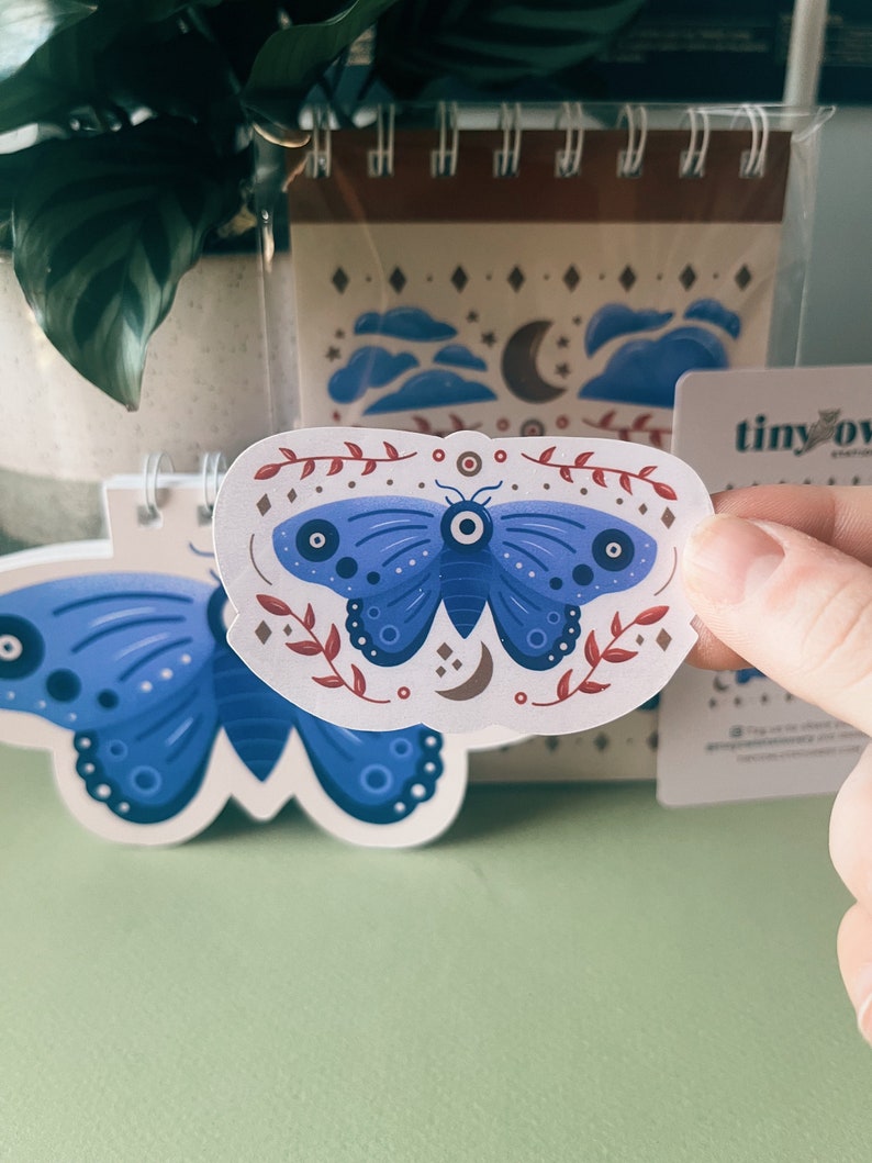 Blue Lunar Moth Waterproof Vinyl Sticker | Moon Stars Celestial - Etsy