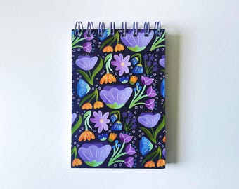 4 x 6 Inch 100 page Spiral Notepad Purple Petunia Pattern | Illustrated Handmade