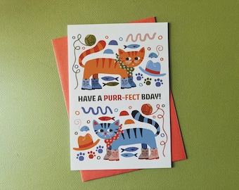 Cowboy Cat Birthday Card | Orange Tabby, Blue Cat (5x7 Inch)