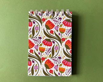 4x6 Inch Botanical Notepad | Orange Pink Floral Illustration, 100 Pages