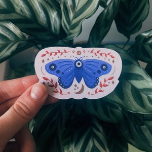Blue Lunar Moth Waterproof Vinyl Sticker Moon Stars Celestial - Etsy