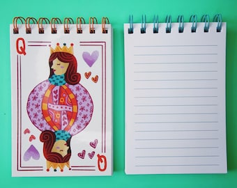 Queen of Hearts Playing Card Notepad | Illustrated Spiral Notebook (4x6 Inch) 100 pages