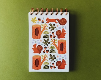 4 x 6 Inch 100 page Spiral Notepad Red Squirrel Pattern | Illustrated Handmade