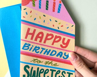 Birthday Cake Shaped Card  | 4.5x6.5 Inch Linen Paper | Blank Inside