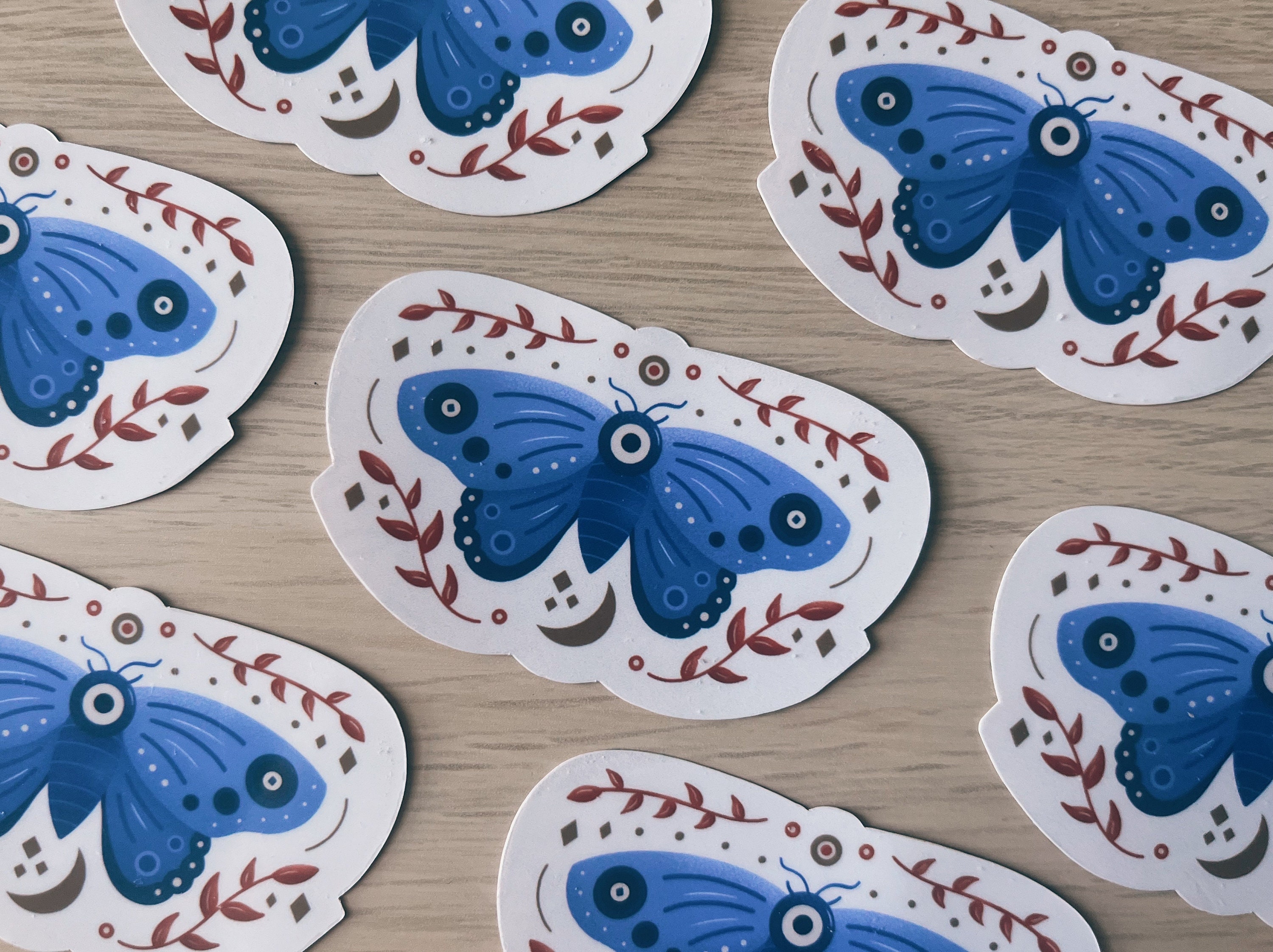 Blue Lunar Moth Waterproof Vinyl Sticker | Moon Stars Celestial - Etsy