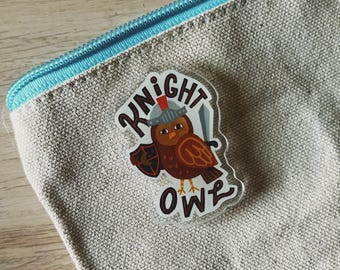 Knight Owl Acrylic Pin | Medieval Bird with Sword
