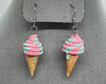 Scented Soft Serve Ice Cream Dangle Earrings: Handmade Clay Jewelry