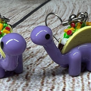 Dino Taco Holder Dangle Earrings: Handmade Polymer Clay Earrings