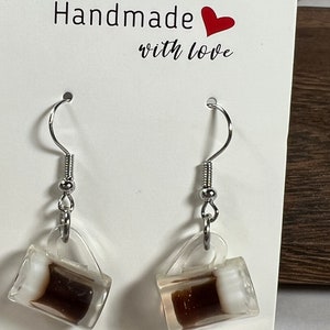 Root Beer Mug Dangle Earrings: Stainless Steel, Novelty Drink