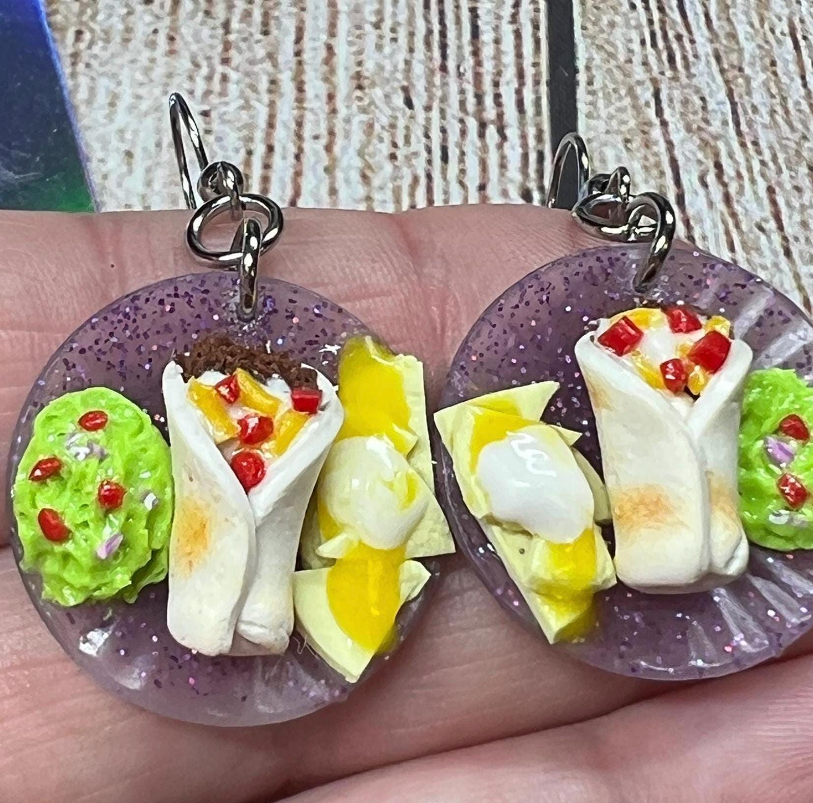 Burrito Dinner Plate Dangle Earrings: Handmade Food Jewelry