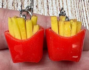 3D Printed French Fry Earrings: Handmade Clay Food Jewelry