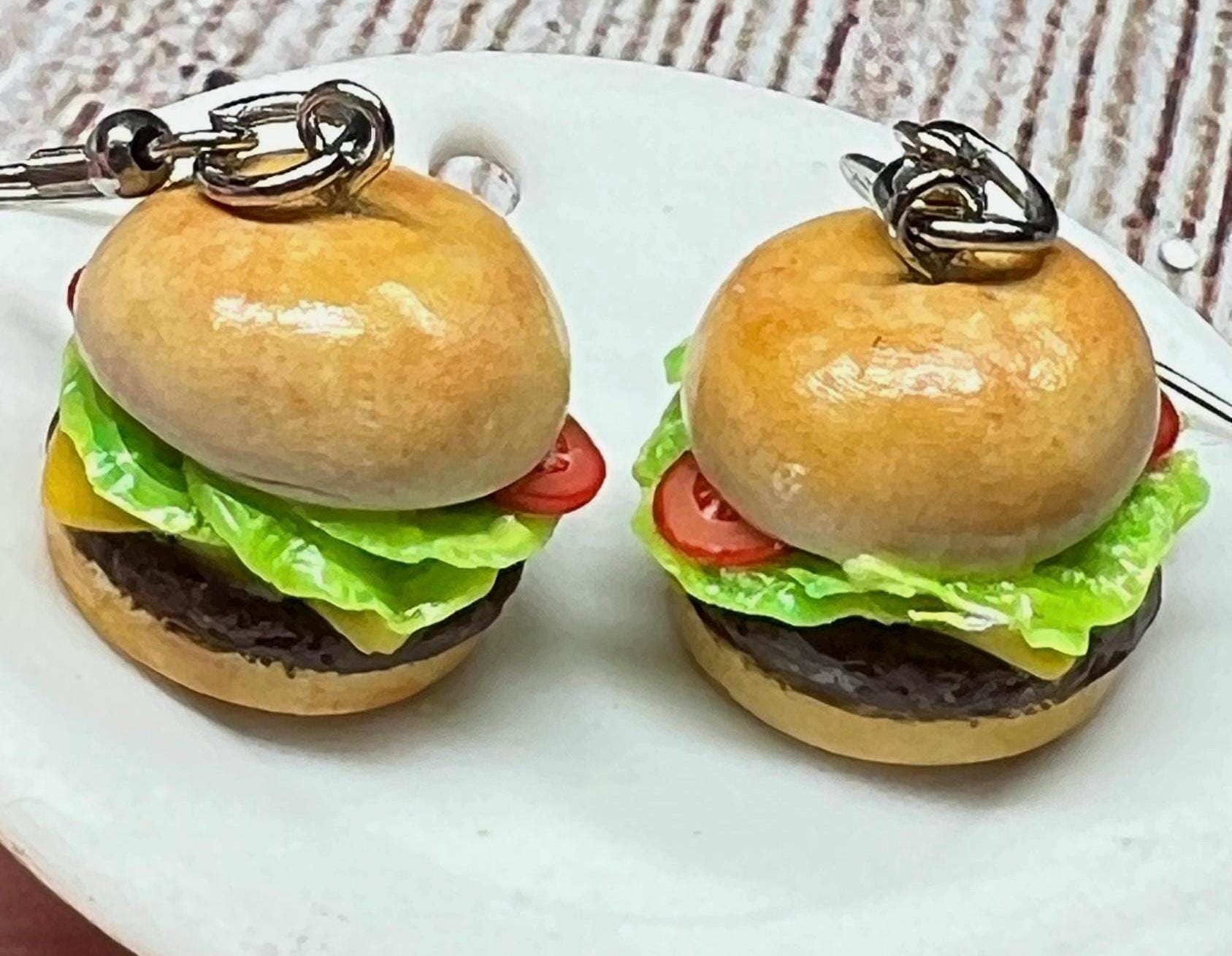 Realistic Cheeseburger Dangle Earrings: Handmade Food Jewelry