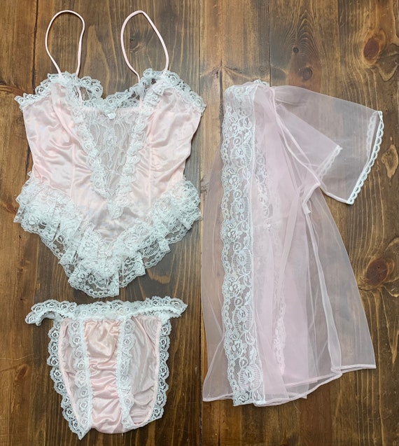 Vintage Fredericks Of Hollywood Lingerie 3 Pc Set 