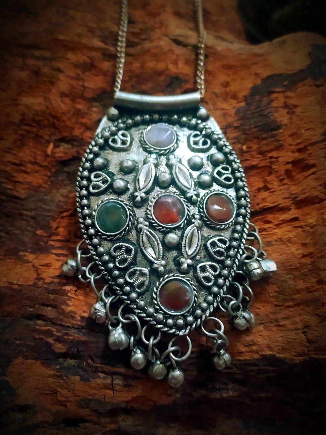 Lot De 4 Pendentifs En Pierres Semi-précieuses - Œil De Tigre Etc. - Occasion - Bijoux Vintage