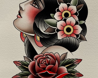 Impresión de arte de tatuaje tradicional