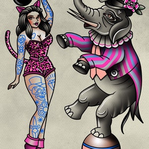 A3 tattoo flash circus print op 250gsm kaart