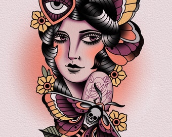 Impresión de arte de tatuaje tradicional