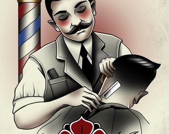 理髪店の伝統的なタトゥープリント