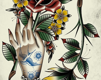 Traditional tattoo flash print