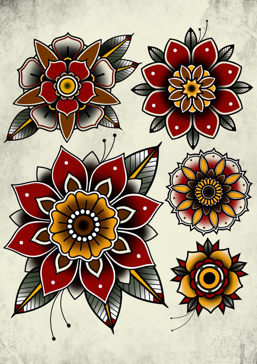 Traditional Mandala Tattoo Flower Flash Print A3 Etsy