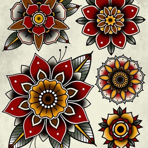 Traditional mandala tattoo flower flash print A3