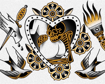 A3 Flash de tatuaje tradicional