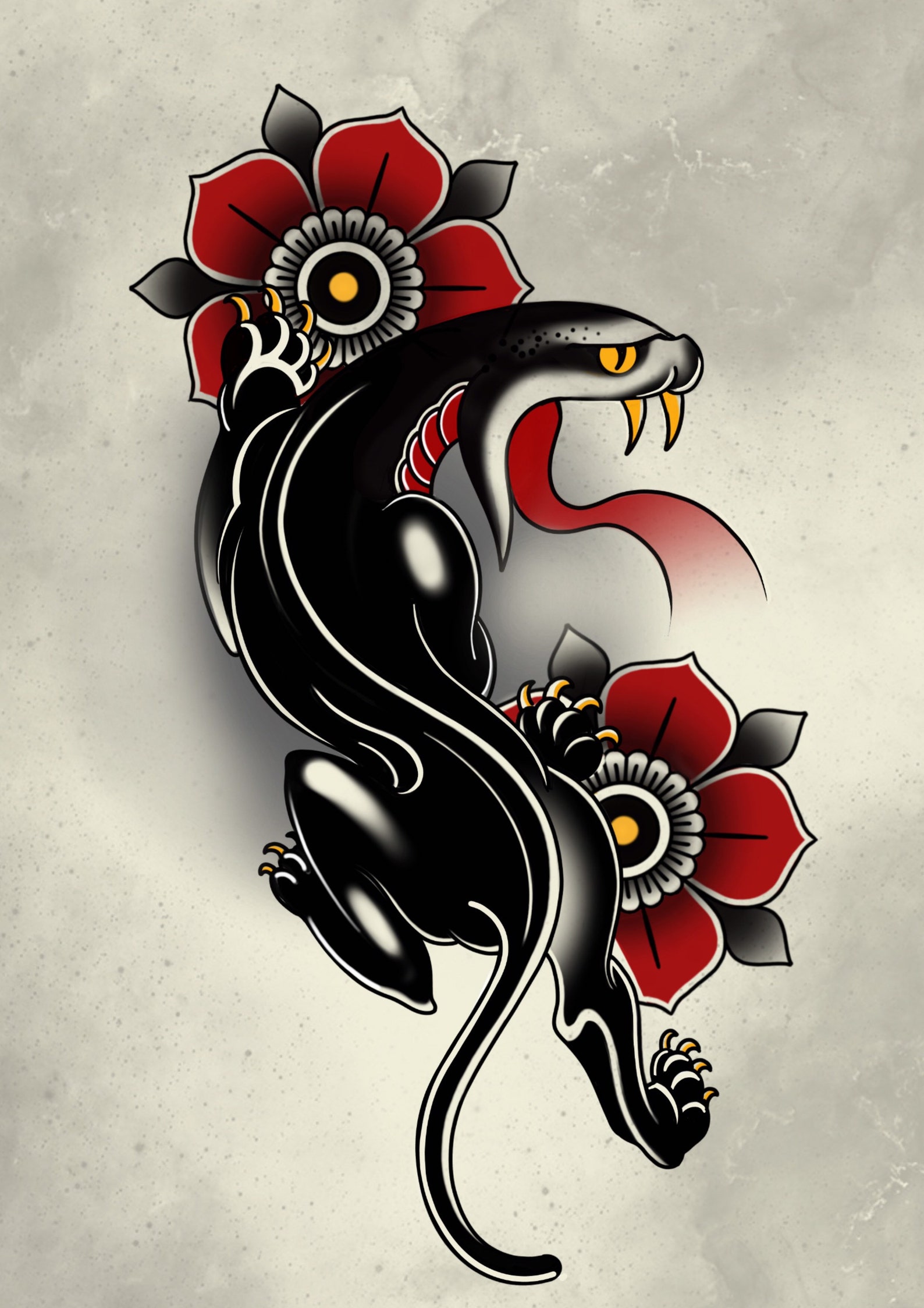 Traditional Tattoo Art Panther Snake - Etsy