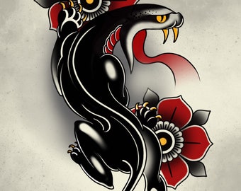 Traditional tattoo art Panther snake