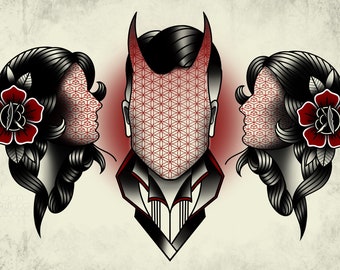 Traditional tattoo art flash print