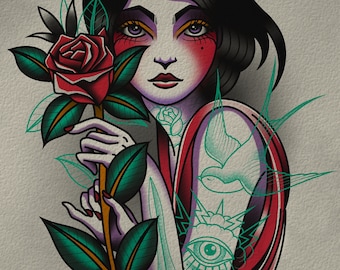 Impresión de arte de tatuaje tradicional