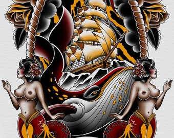 Impresión de arte de tatuaje tradicional