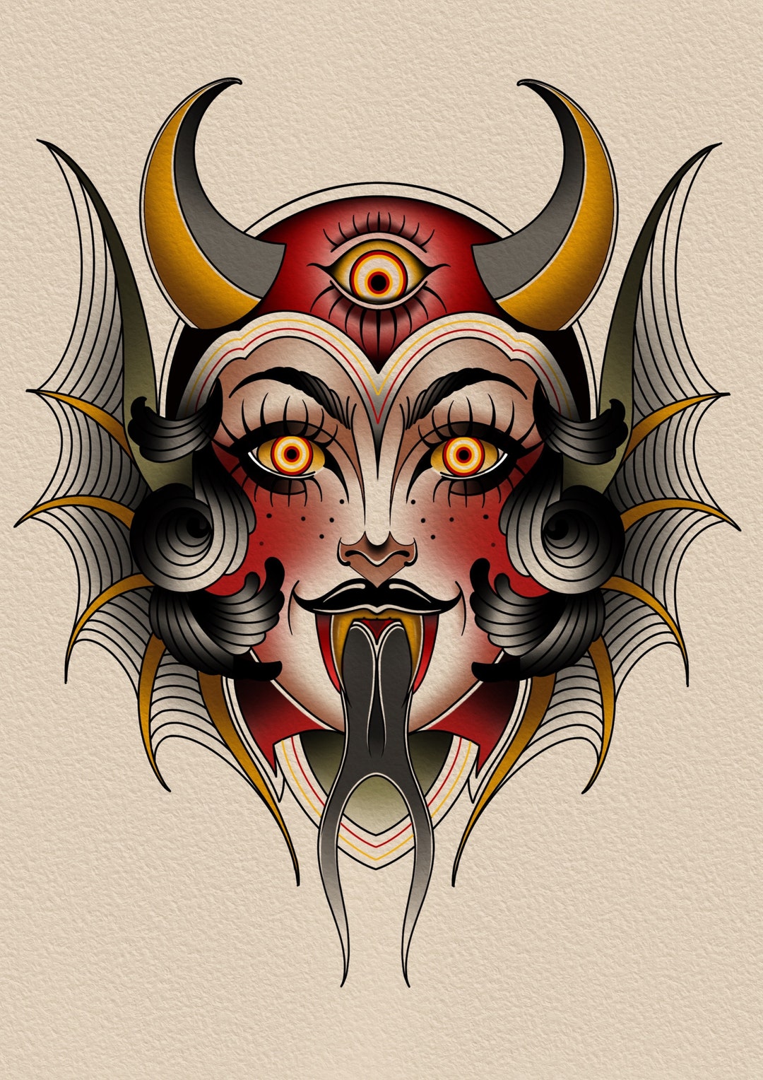 タトゥーフラッシュ・DEVIL woman デザイン TATTOO 刺青下絵資料 タトゥーフラッシュ・DEVIL woman デザイン TATTOO 刺青下絵資料