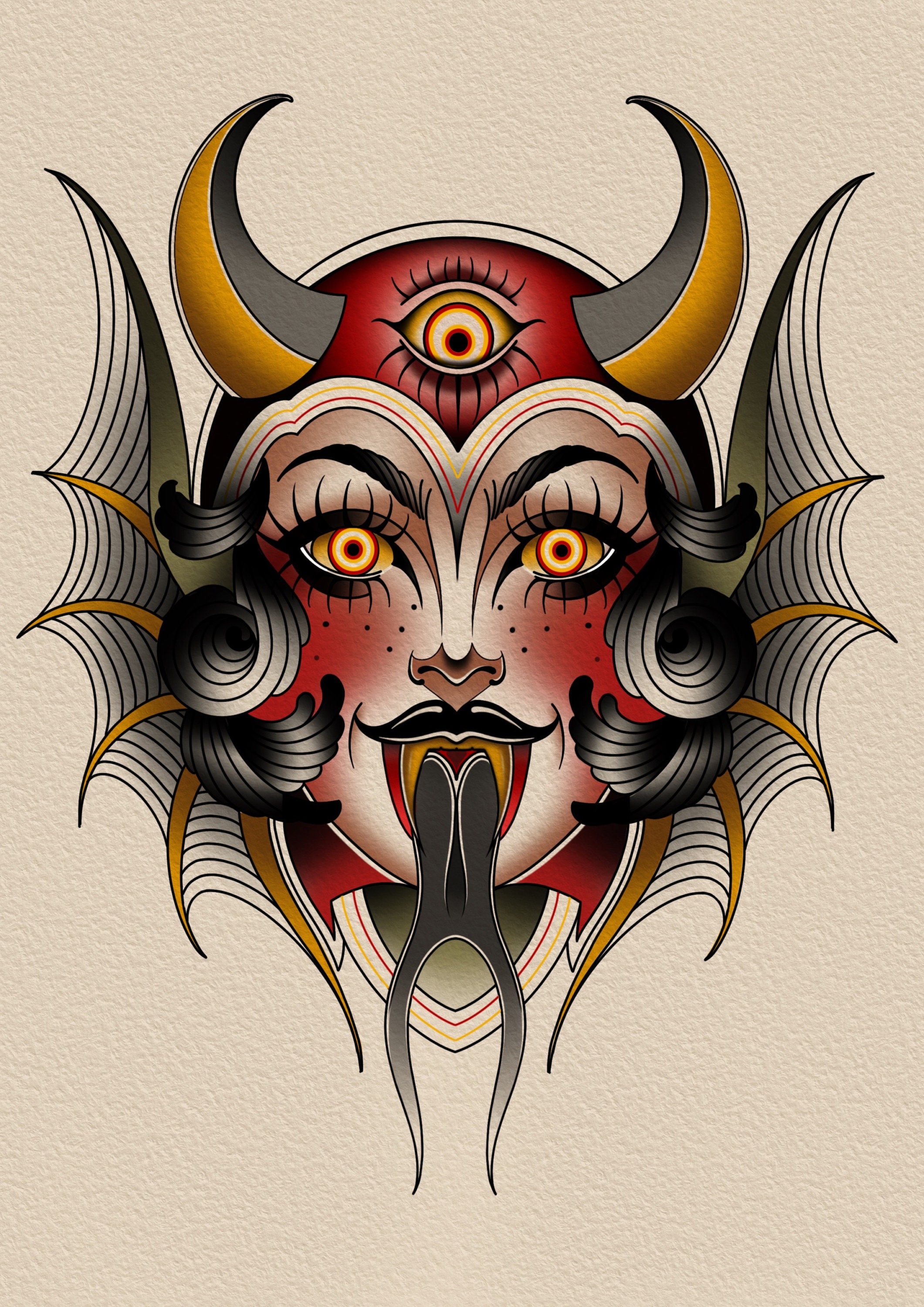Traditional Devil Tattoo Art Print - Etsy