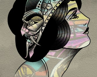 Impresión de arte de tatuaje tradicional