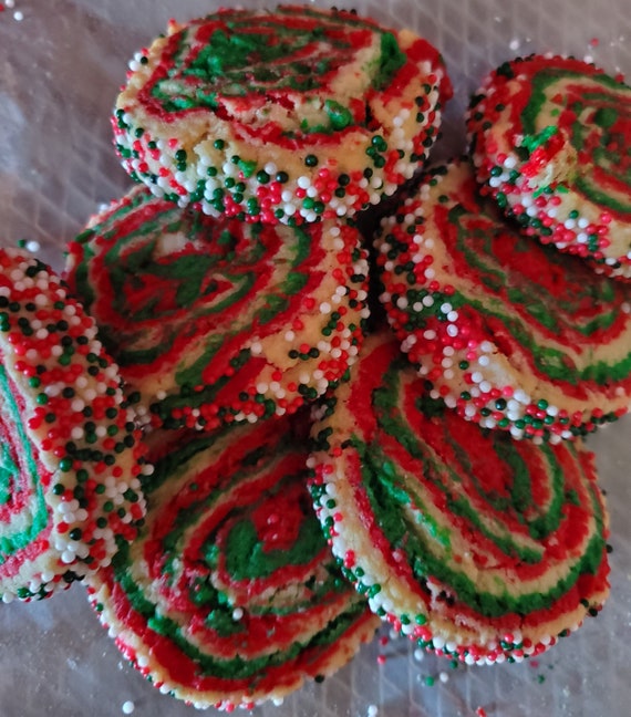 Green and Red Christmas Swirl Sugar Cookies | Etsy