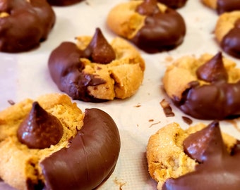 Chocolate dipped Peanut Butter Kisses Cookies Peanut Butter Blossoms, Peanut Butter Kisses