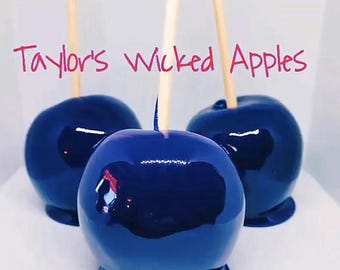 Blueberry Candy Apples, Carnival style old fashioned hard candy apples