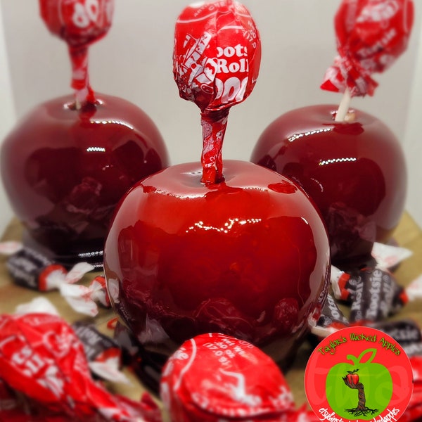Tootsie Roll Covered Candied Apple, tootsie roll pop apple, Tootsie Roll Candy Apple, Old Fashioned Candy Apple
