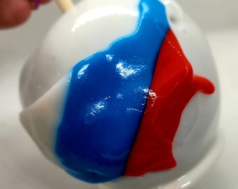 Fourth of July Candy Apples, airhead candy, red white and blue candy apples
