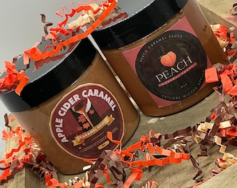 Domowy sos karmelowy z cydru jabłkowego, sos karmelowy z brzoskwiniami, wykwintny sos karmelowy