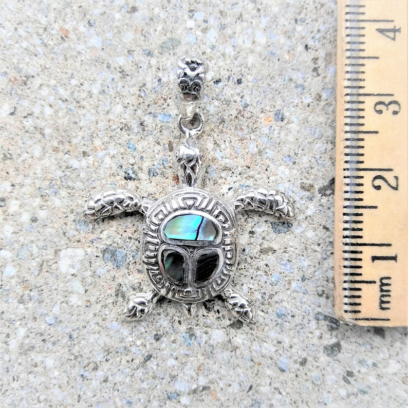 Hawaiian Sea Turtle Abalone Shell Silver Pendant Paua Shell Silver Turtle Pendant Necklace Turtle Green Shell Silver Pendant