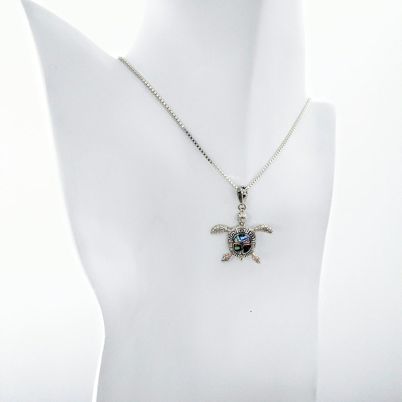 Hawaiian Sea Turtle Abalone Shell Silver Pendant Paua Shell Silver Turtle Pendant Necklace Turtle Green Shell Silver Pendant
