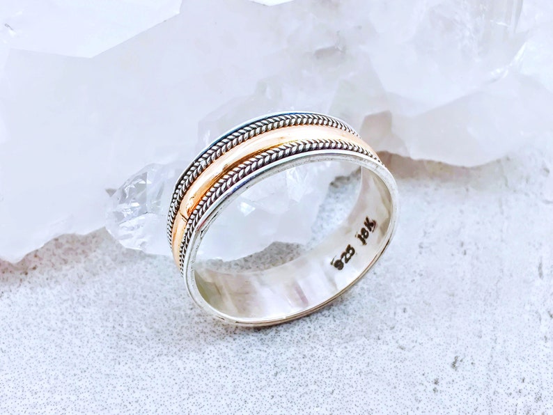 2 Tone 18k Gold /& 925 Silver Wedding Band Ring Two Tone Eternity Band Ring Men/'s Wedding Ring 2 Tone Infinity Solid Gold and Silver Ring