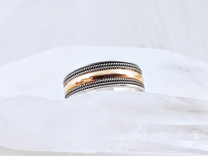 2 Tone 18k Gold /& 925 Silver Wedding Band Ring Two Tone Eternity Band Ring Men/'s Wedding Ring 2 Tone Infinity Solid Gold and Silver Ring