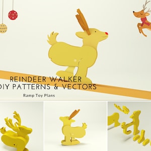 Wooden Ramp toy Reindeer , DIY Wooden Toy plans and vectors, Kinetic wooden toy plans and Instructions